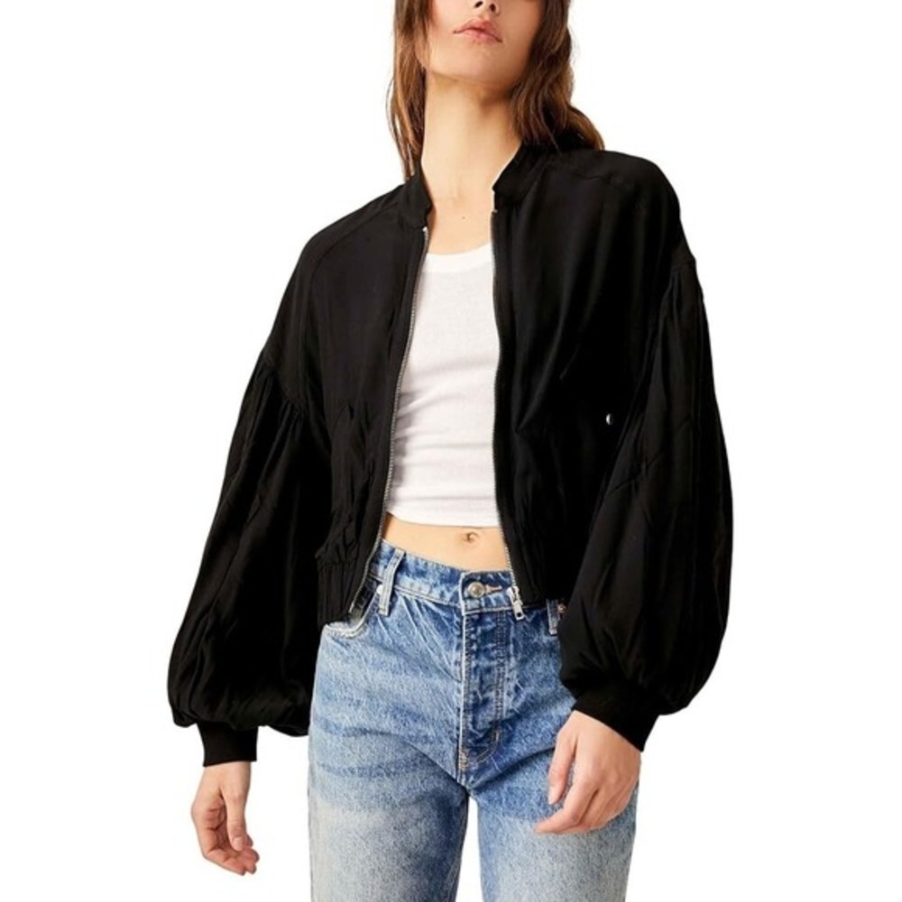 Free People On Pointe Bomber‎ Jacket Womens Sz S Small Balloon Sleeves